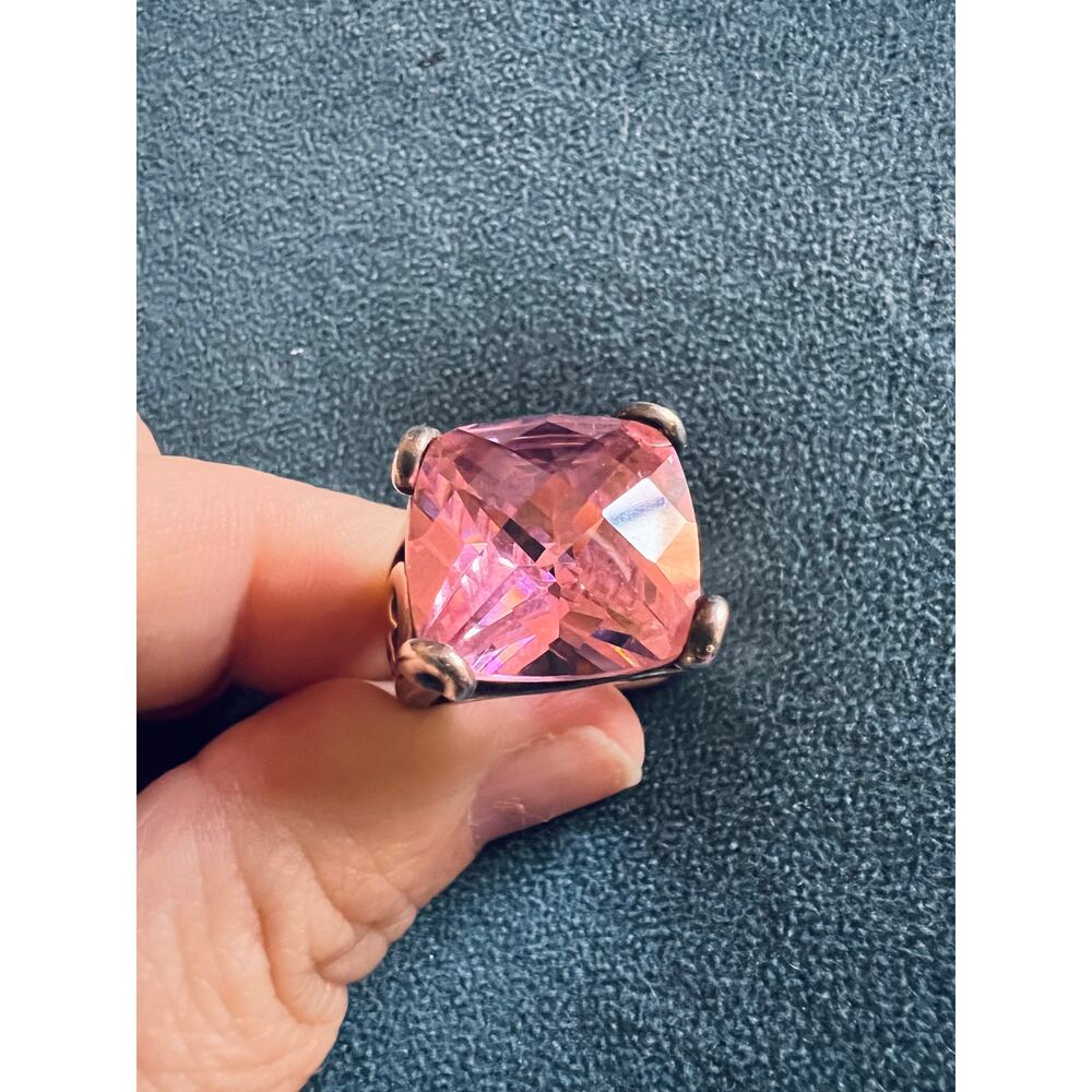 Bold Sally C Treasures SX 925 Sterling Silver Ring Pink Stone Cz Thailand Sz 5.5